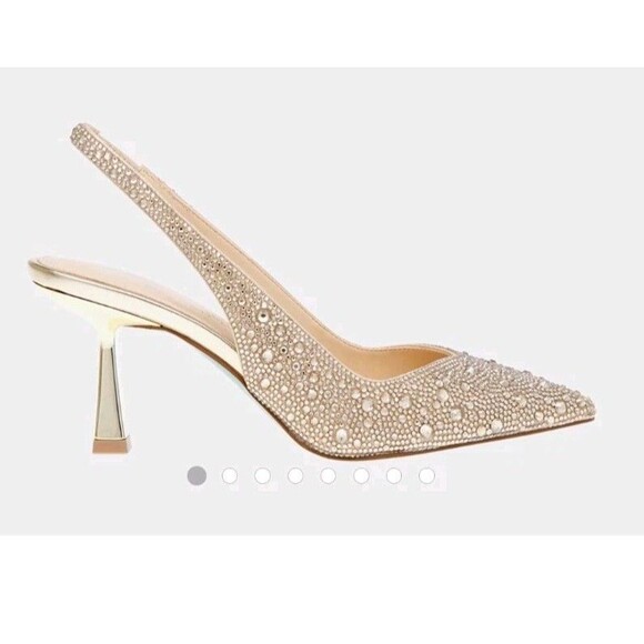 Betsey Johnson Shoes - Betsey Johnson Clark Gold Rhinestone Curved Kitten Heels Size 8.5 Wide Glam